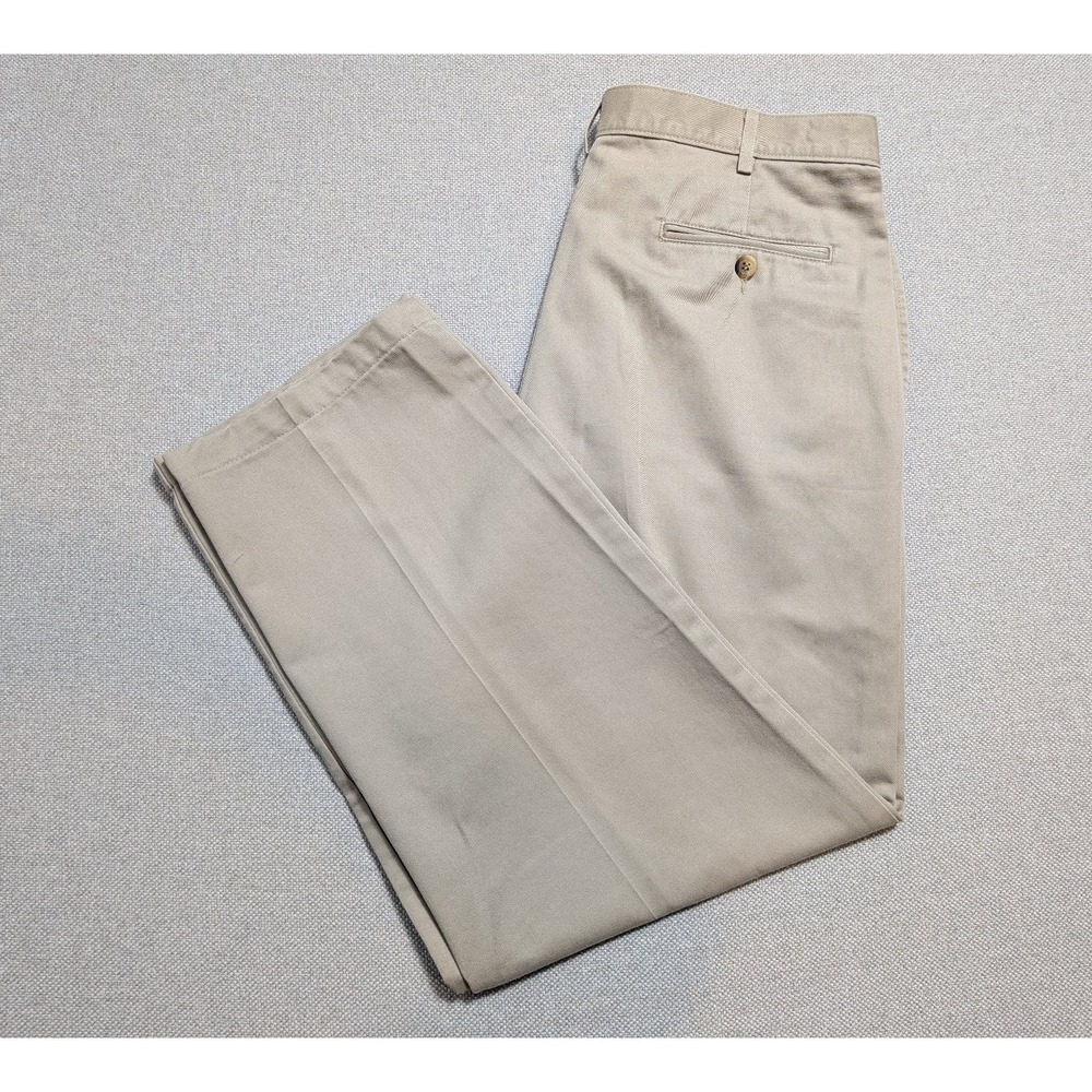 L.L.Bean Double L Mens Pants beige 34x29 VTG Woven Pockets Belt Loops Regular